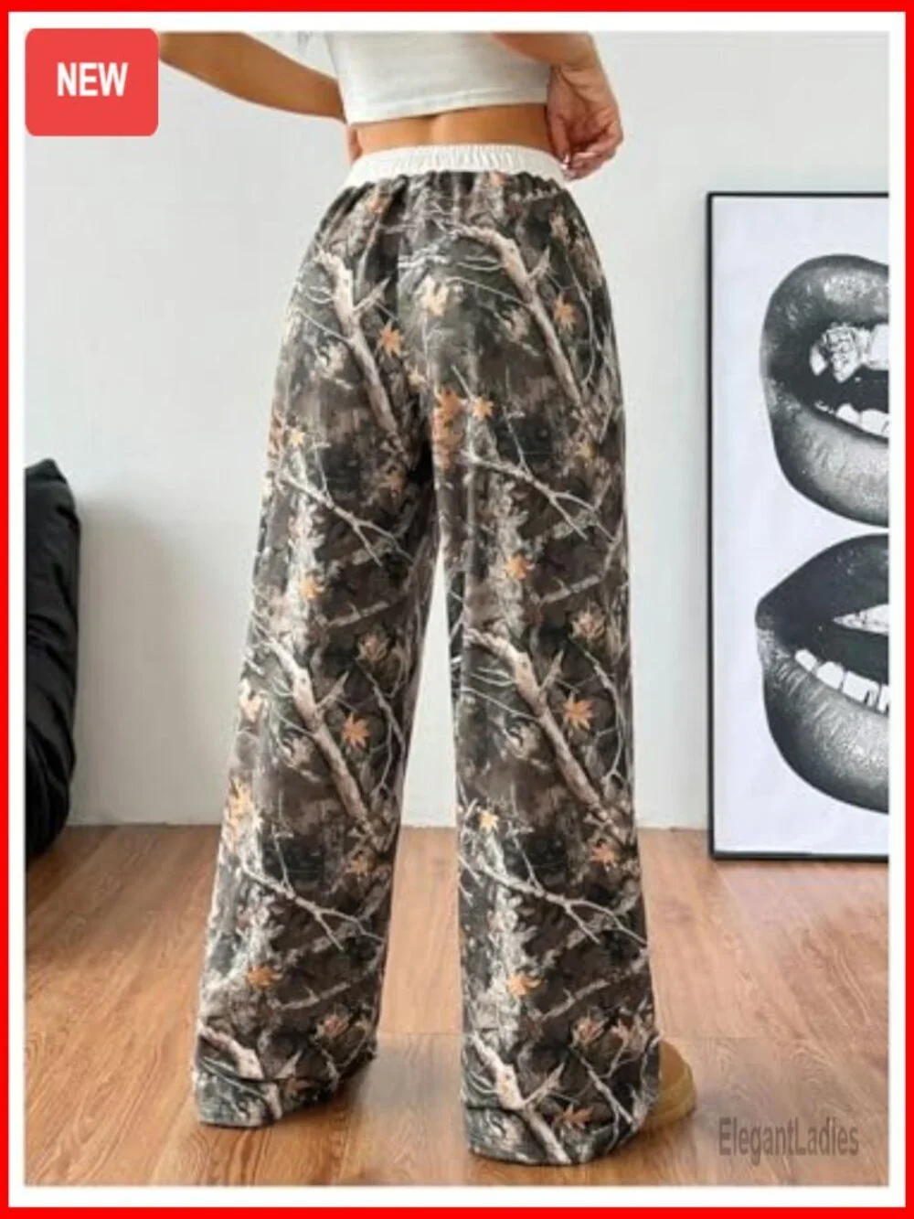 Wide Leg Baggy Sweatpants Drawstring Elastic Waist Y2K Camo Pants